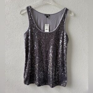 Express NWT Gray Sequin top Sleeveless Size M Prom Gala Wedding Formal Cruise